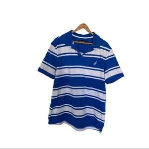 Nautica men’s blue and white stripe polo shirt sleeve shirt size L